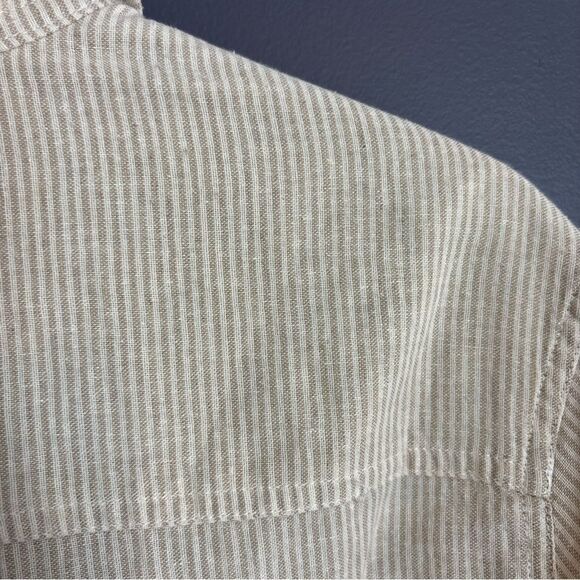 Umgee Cotton Blend Beige White Stripe Lace Trim Button Front Shirt XL - Picture 14 of 15